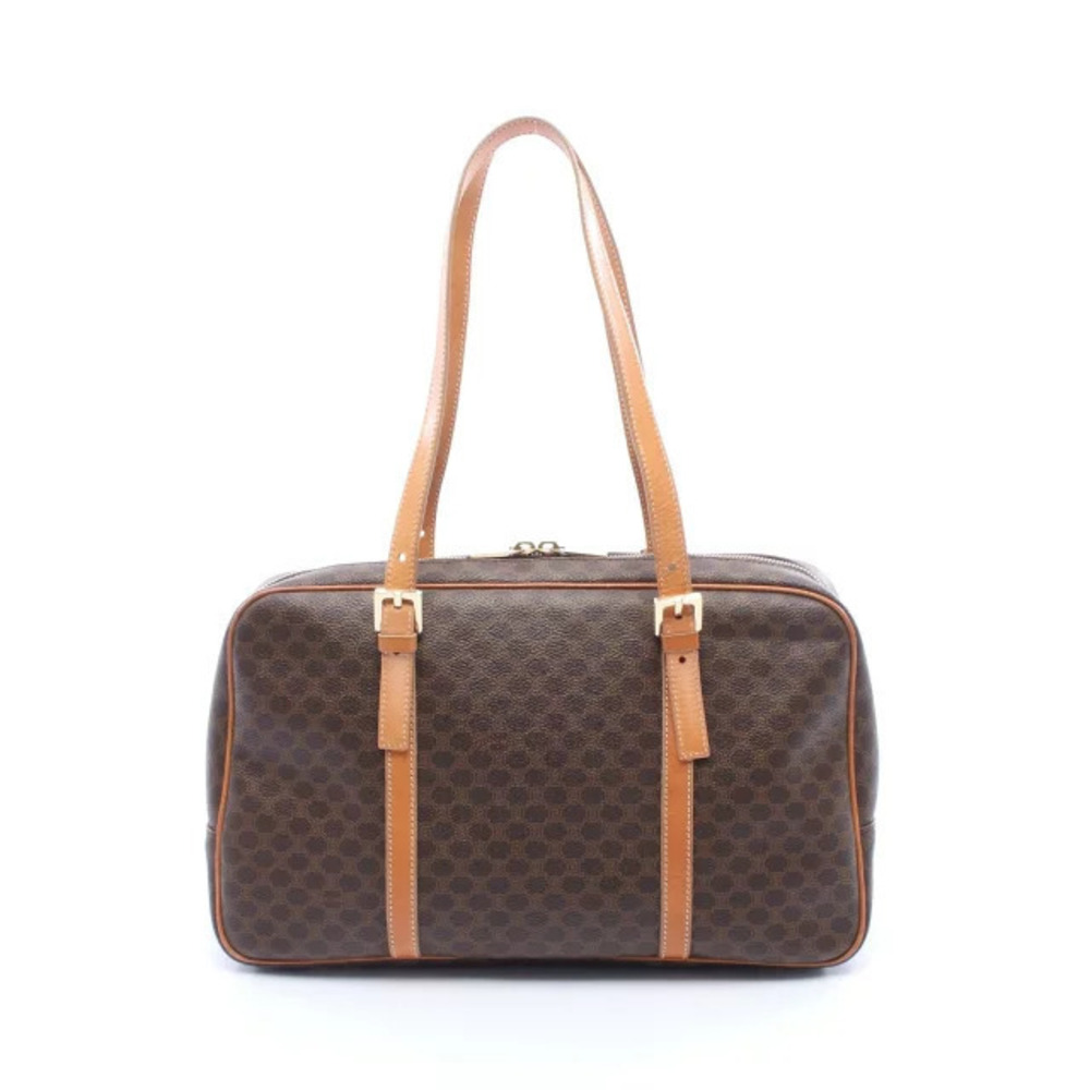 Celine Macadam Tote Bag Canvas Leather Brown Beige Cream